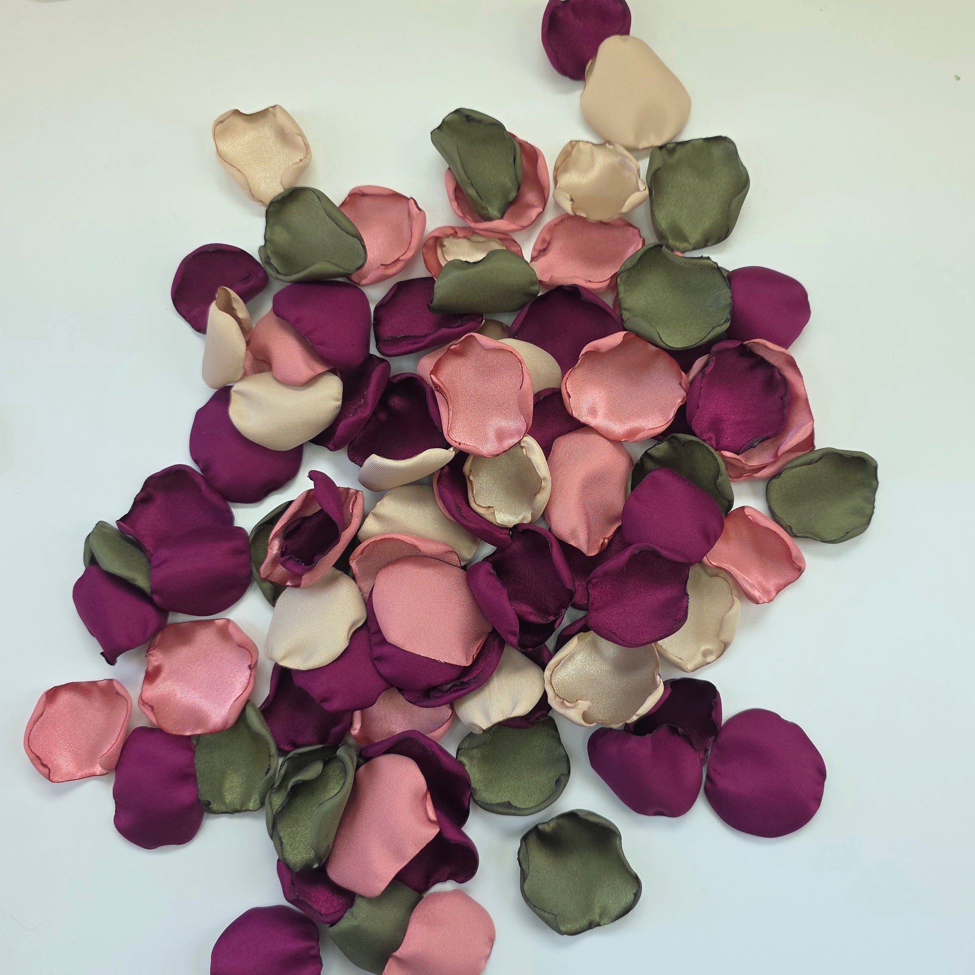 Mulberry Olive, dusty pink, beige rose petals, fall wedding decor ideas for future brides, flower girl toss, aisle decor, reception tablescapes accents, confetti scatter