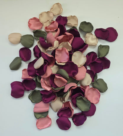 Mulberry Olive, dusty pink, beige rose petals, fall wedding decor ideas for future brides, flower girl toss, aisle decor, reception tablescapes accents, confetti scatter