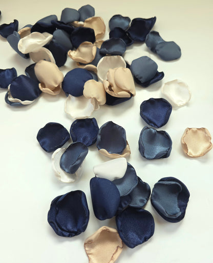 Navy, Stormy Blue, Beige, and Ivory Rose Petals, Fall Wedding Color