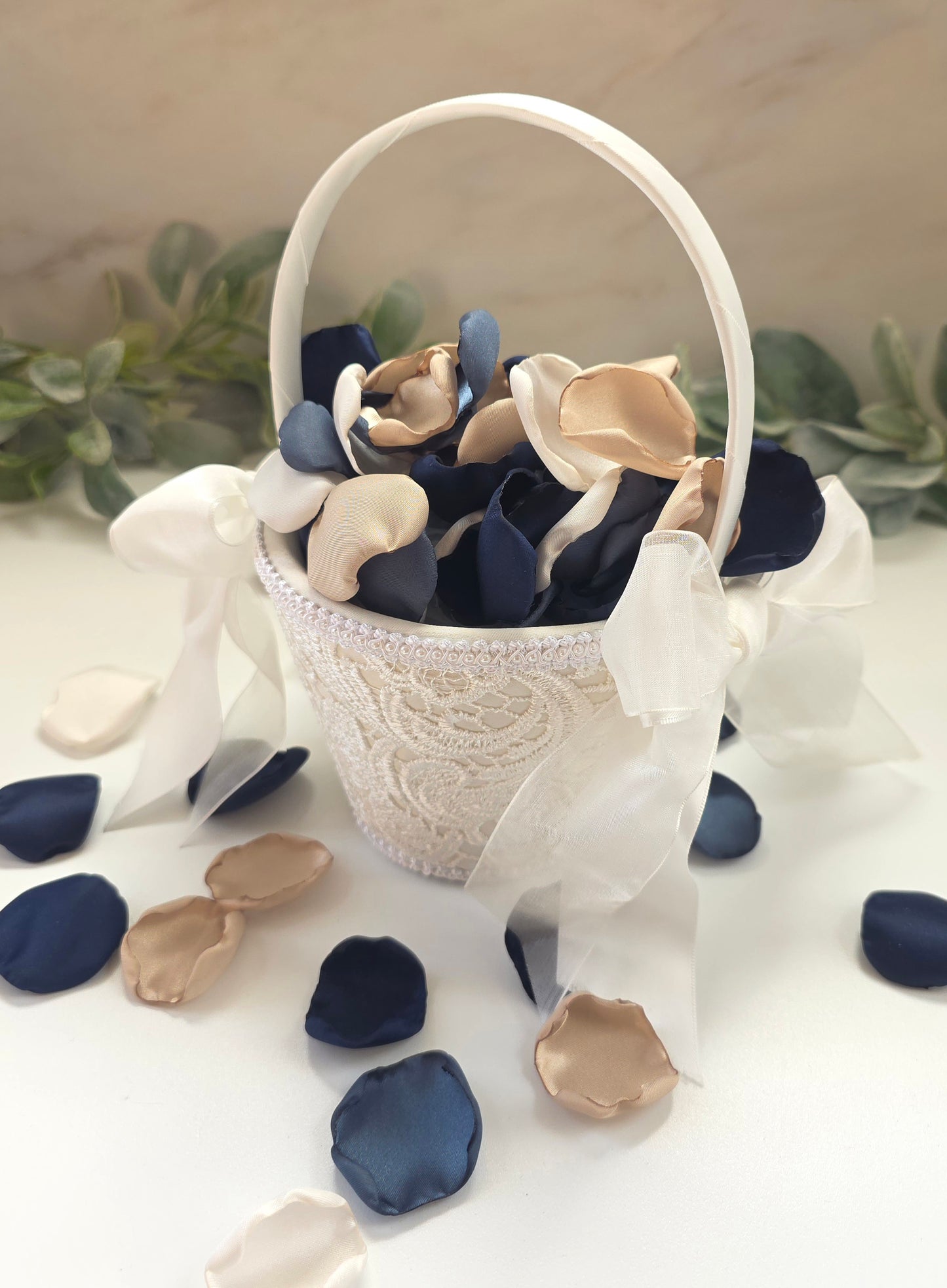 Navy, Stormy Blue, Beige, and Ivory Rose Petals, Fall Wedding Color