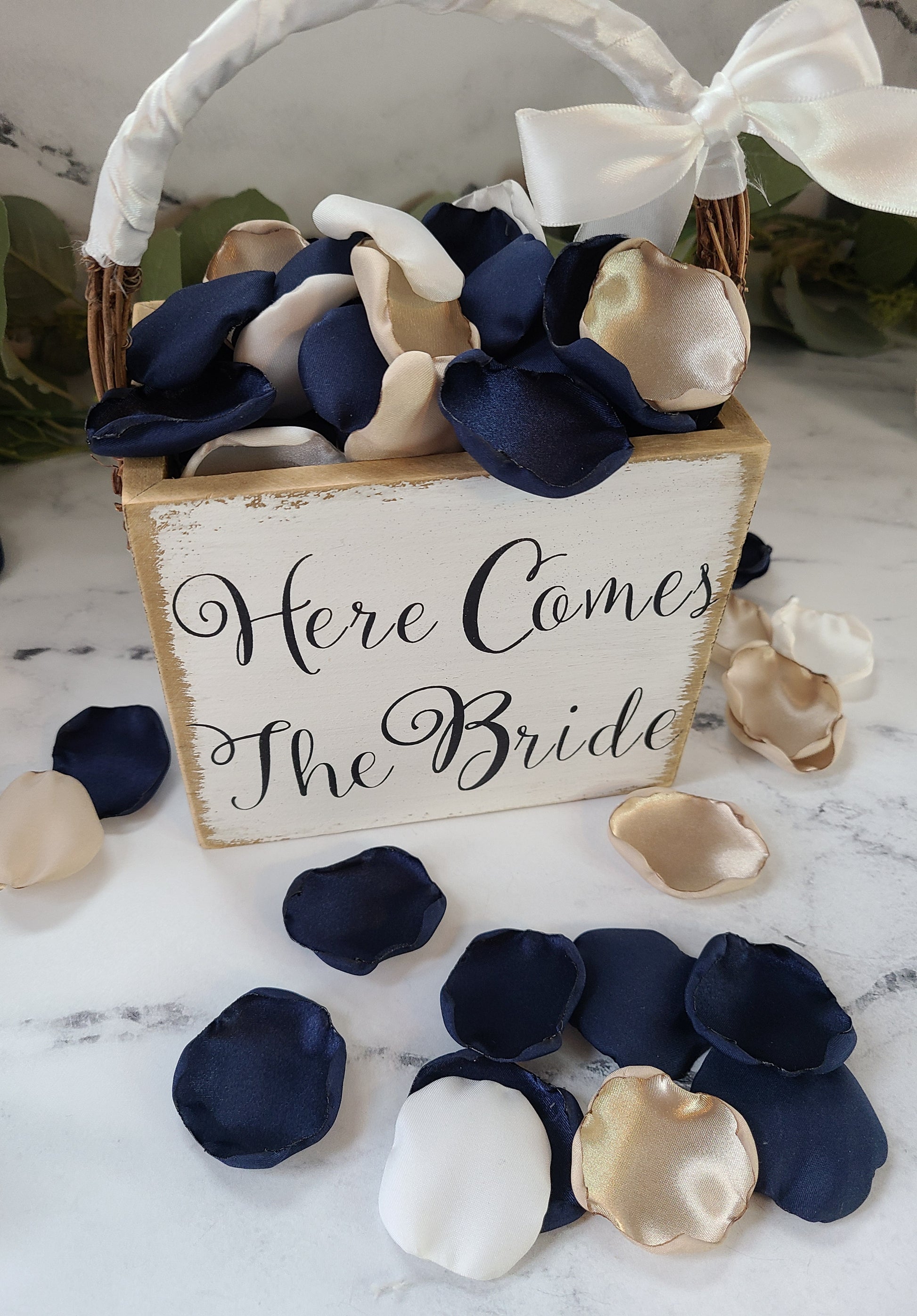 Navy Blue, Ivory & Beige Rose Petals for Boho Wedding Decor Ideas, Table Centerpiece Confetti, marriage proposal backdrop, Western Wedding theme flower girl petals, Bridesmaid Box