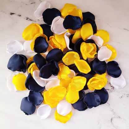 Navy & Sunflower Yellow rose petals for a western wedding aisle decorations, flower girl baskets, engagement backdrop, summer wedding decor