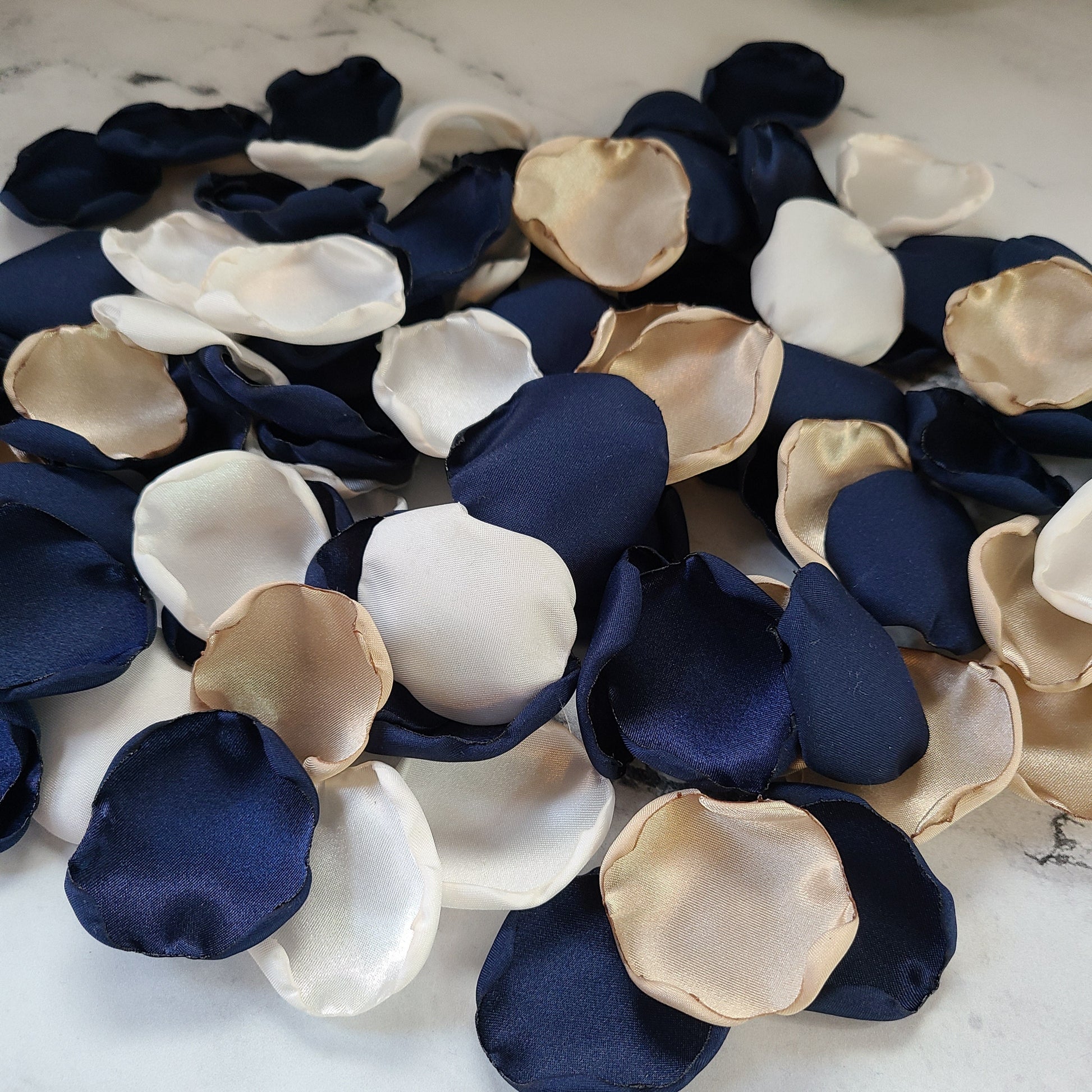 Navy Blue, Ivory & Beige Rose Petals for Boho Wedding Decor Ideas, Table Centerpiece Confetti, marriage proposal backdrop, Western Wedding theme flower girl petals, Bridesmaid Box