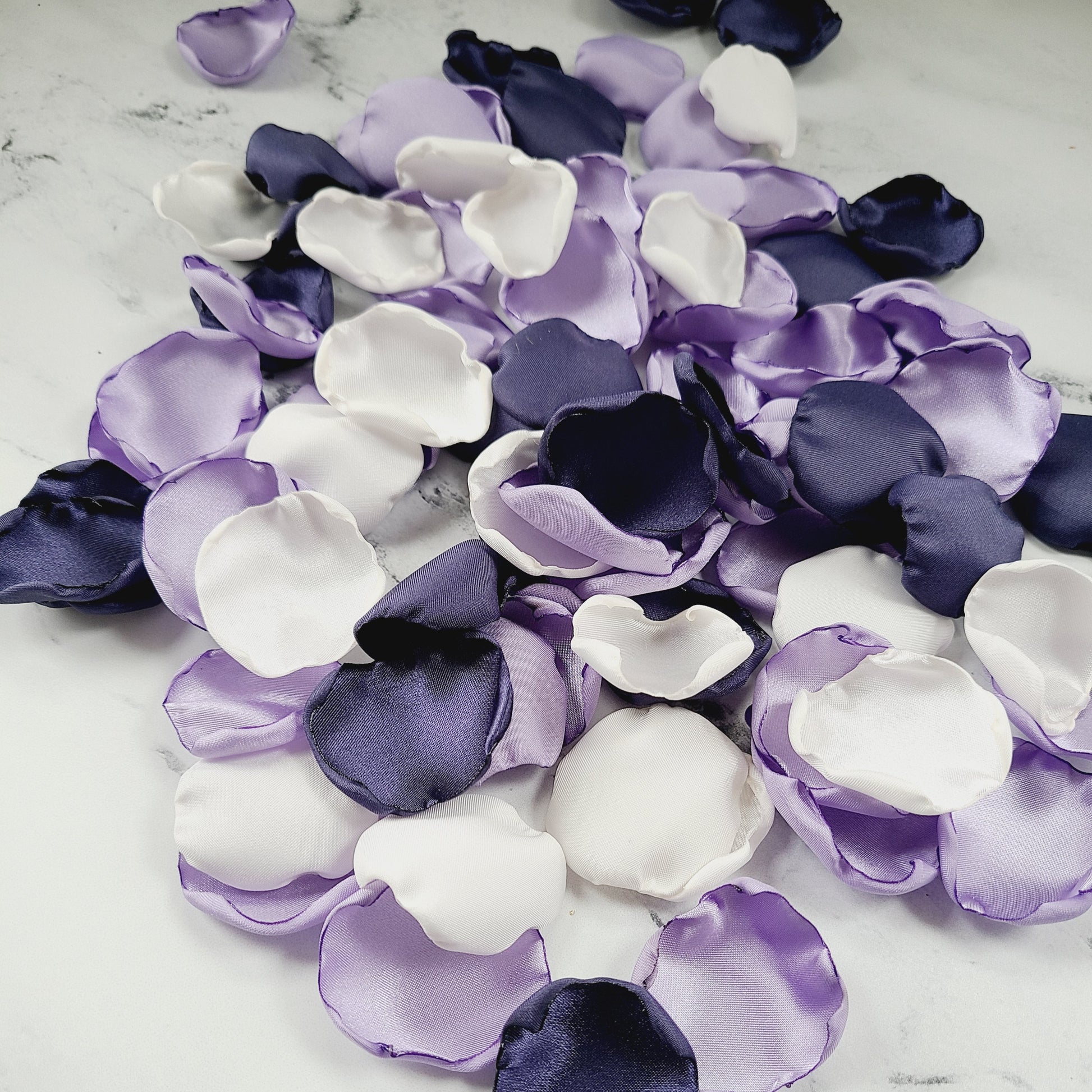 Navy, White and Lavender Rose Petals for Wedding Aisle Decor, Flower Girl Baskets, table confetti, Purple flower girl petals for Boho wedding decor, Bridal Brunch decorations, Future Mrs 