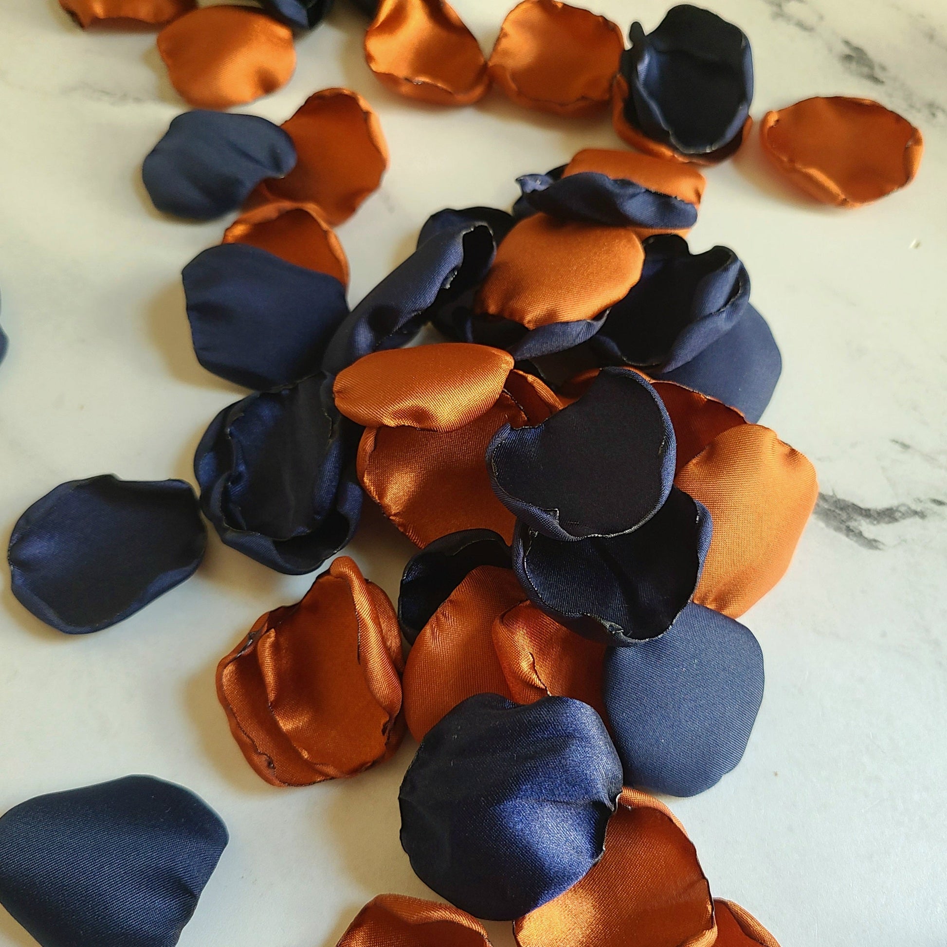 Navy, beige, ivory & terracotta rose petals for fall wedding decor ideas, flower petals for a boho themed wedding aisle, table confetti, flower girl baskets, engagement props