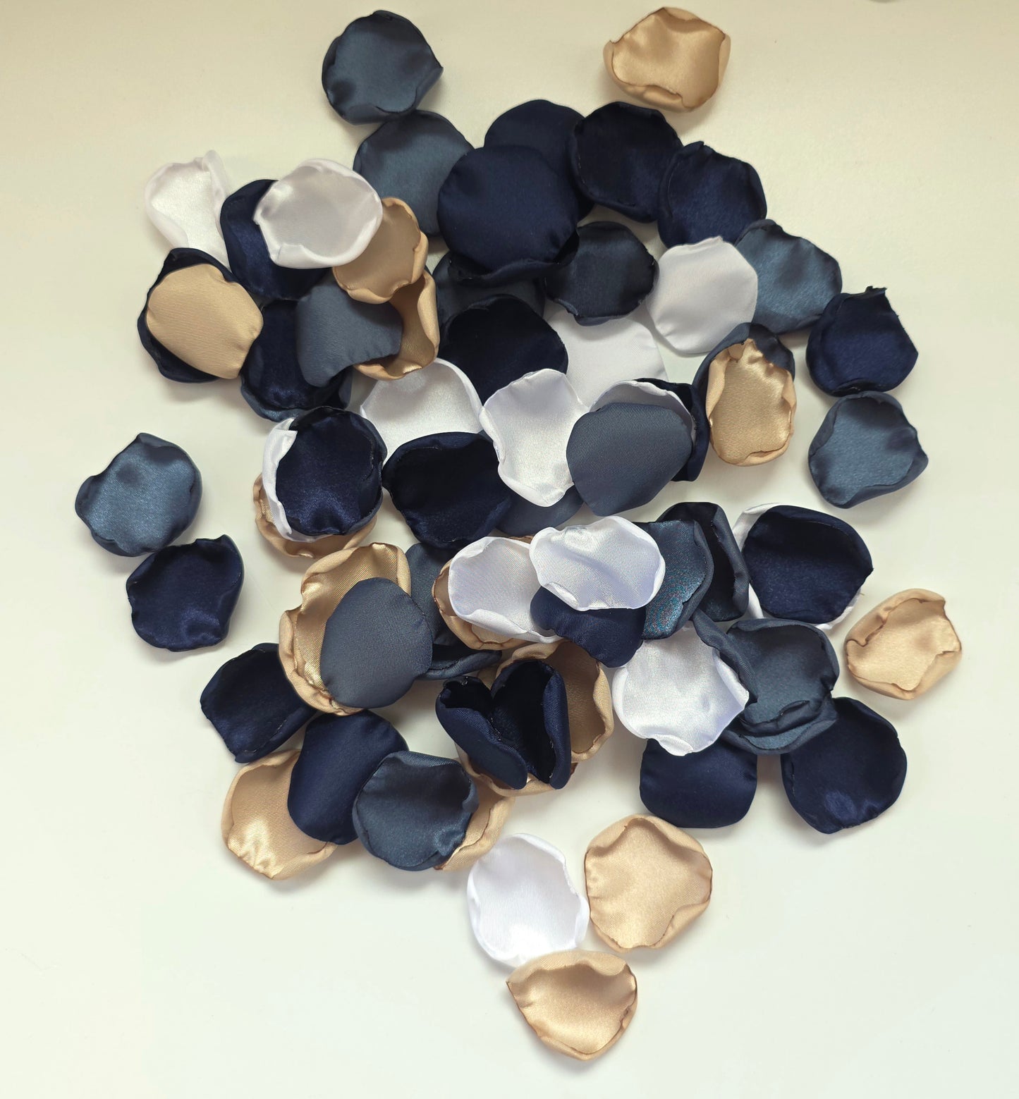 Navy, Stormy Blue, Beige, and Ivory Rose Petals, Fall Wedding Color