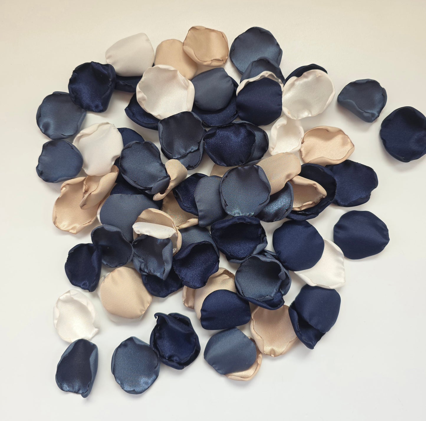 Navy, Stormy Blue, Beige, and Ivory Rose Petals, Fall Wedding Color