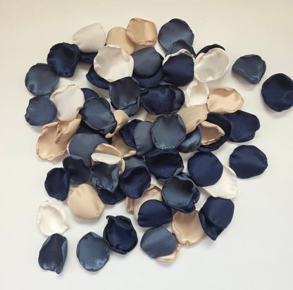 Navy, Stormy Blue, Beige, and Ivory Rose Petals, Fall Wedding Color