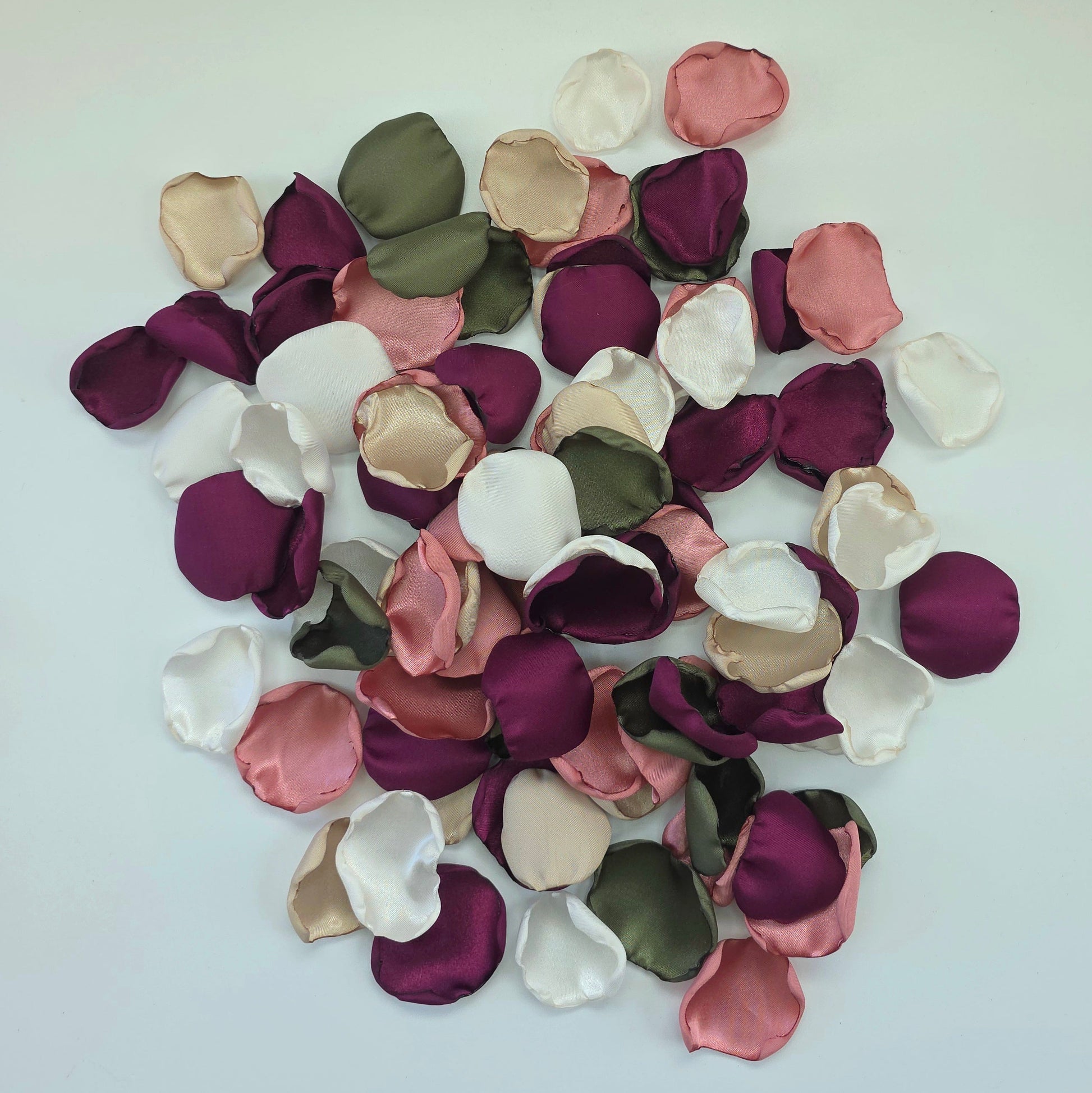 Mulberry Olive, dusty pink, off white,beige rose petals, fall wedding decor ideas for future brides, flower girl toss, aisle decor, reception tablescapes accents, confetti scatter