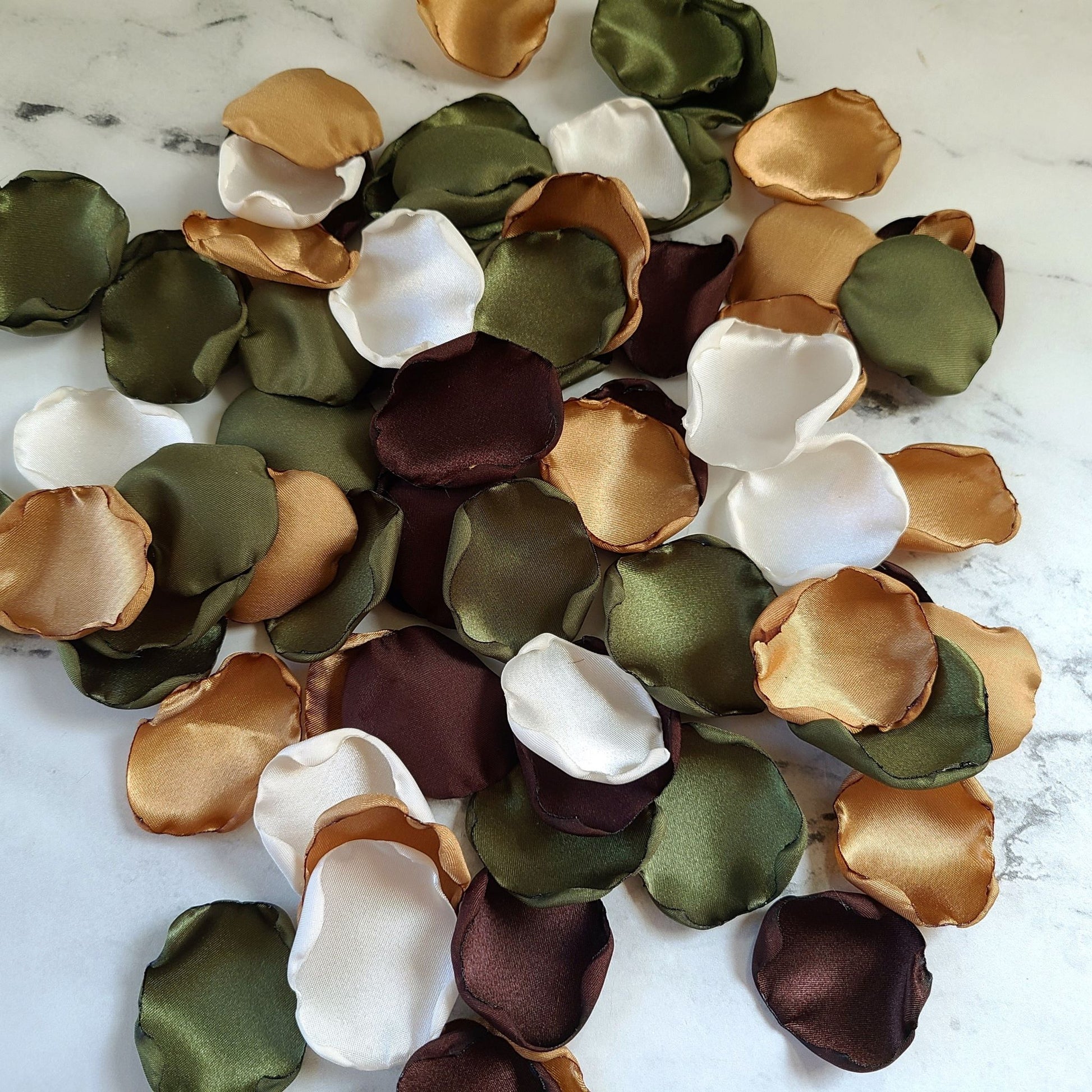 Olive Green,  chocolate Brown Ivory, Beige Rose Petals for Fall Wedding Decor, western wedding aisle, flower girl baskets, confetti