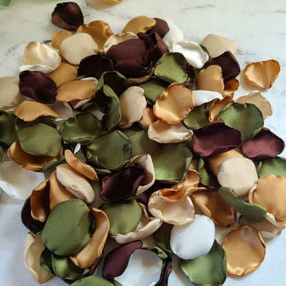 Olive Green, espresso Brown Ivory, Beige Rose Petals for Fall Wedding aisle Decor, flower girl basket petals, memory table table confetti scatter
