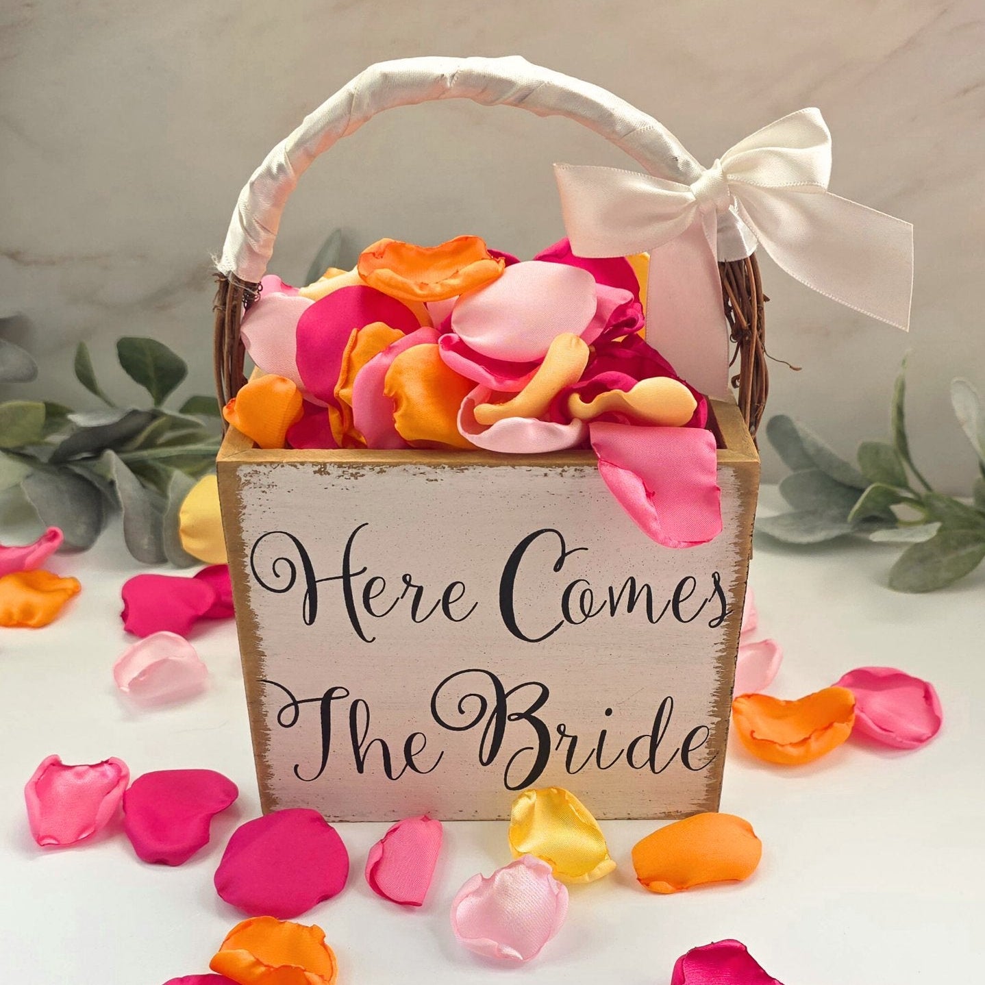 Pink, orange, ivory and yellow rose petals for flower girl tossing, confetti scatter, receptions tablescapes accents, ceremony backdrop, whimsical wedding color scheme, future bride ideas, wedding aisle decor