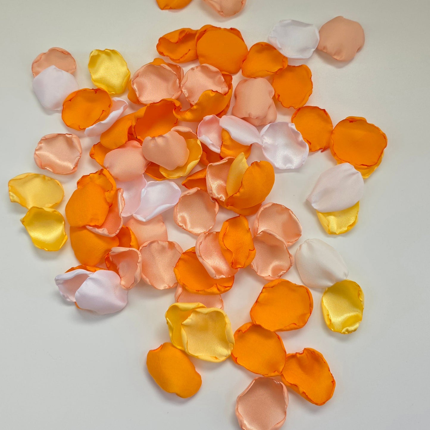 Orange Peach Yellow Ivory rose petals for flower girl petals, wedding aisle decor, whimsical wedding ideas, sunset wedding color scheme, backdrop accents, reception tablescapes 