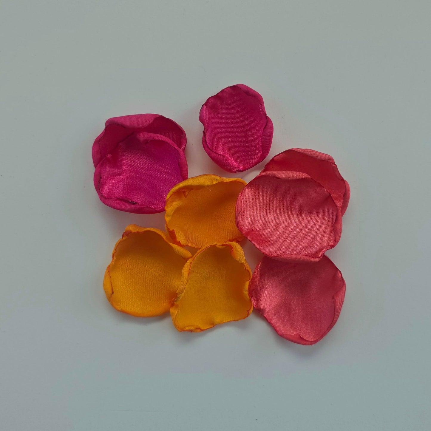 Fuchsia, coral and tangerine orange rose petals for flower girl tossing, whimsical wedding aisle decor, tablescape accents, Sunset wedding colorful confetti scatter, future bride ideas