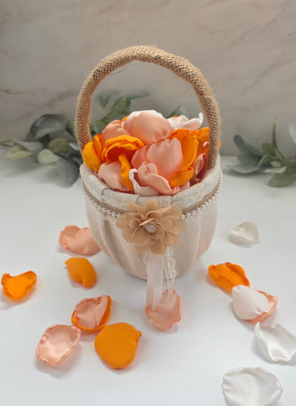 Orange Peach Yellow Ivory rose petals for flower girl petals, wedding aisle decor, whimsical wedding ideas, sunset wedding color scheme, backdrop accents, reception tablescapes 