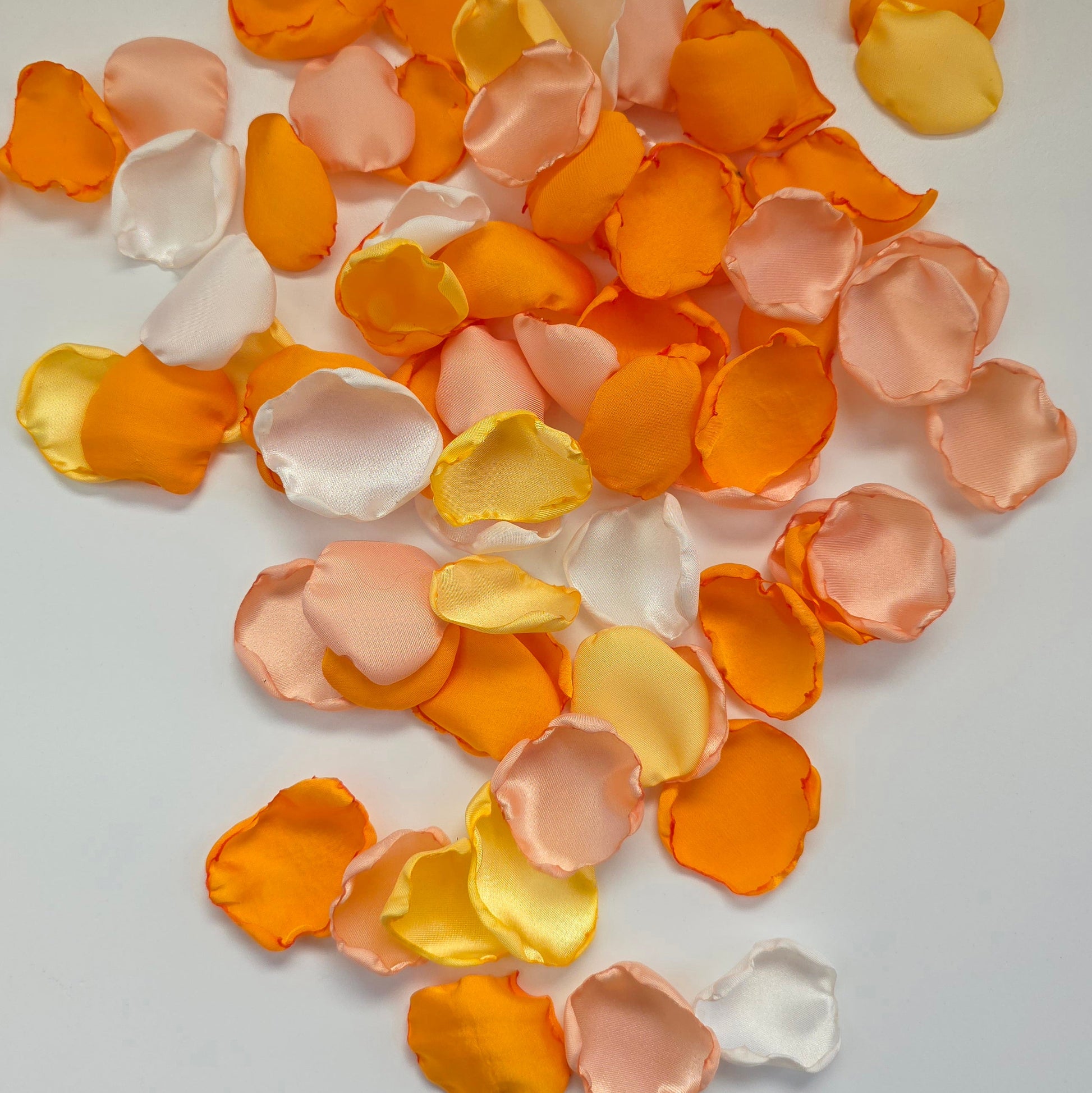 Orange Peach Yellow Ivory rose petals for flower girl petals, wedding aisle decor, whimsical wedding ideas, sunset wedding color scheme, backdrop accents, reception tablescapes 