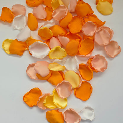 Orange Peach Yellow Ivory rose petals for flower girl petals, wedding aisle decor, whimsical wedding ideas, sunset wedding color scheme, backdrop accents, reception tablescapes 