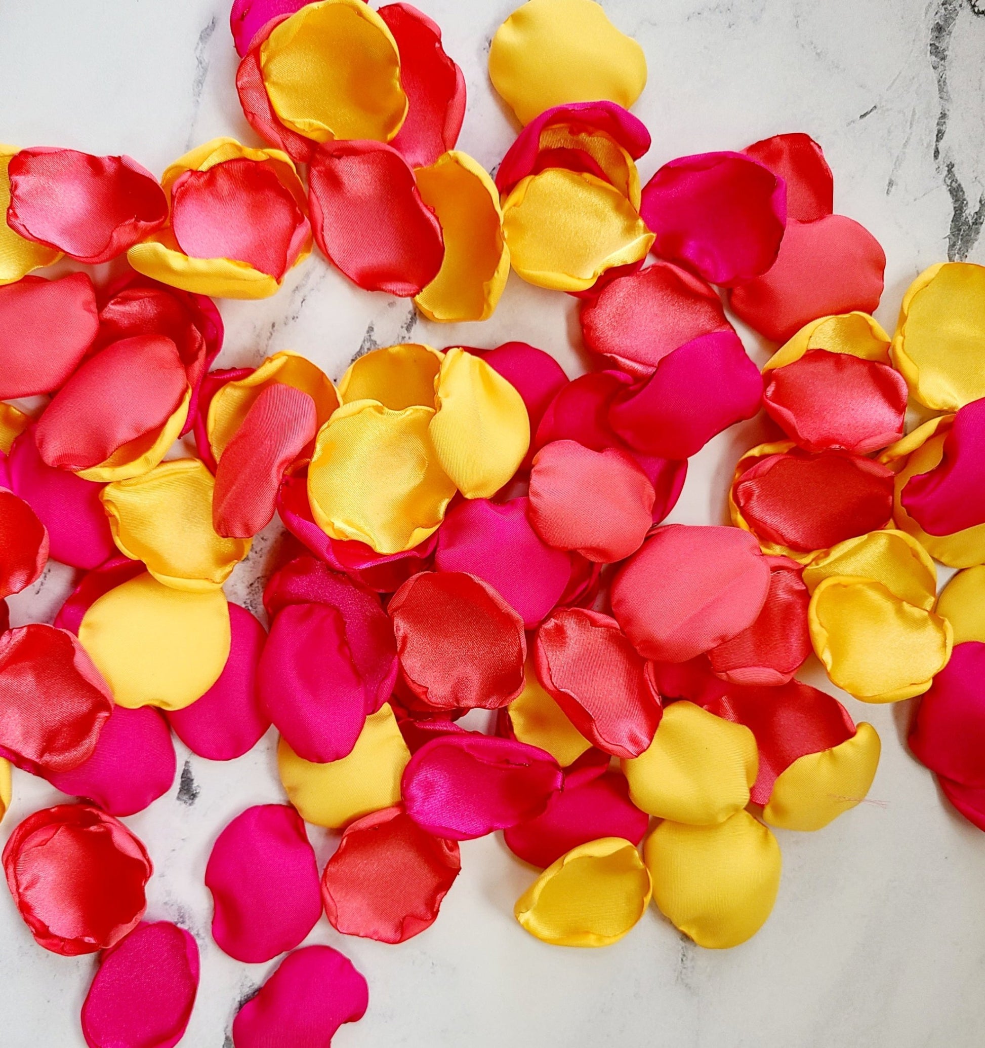 Yellow, Coral and Fuchsia Pink Rose Petals for Flower Girl Basket