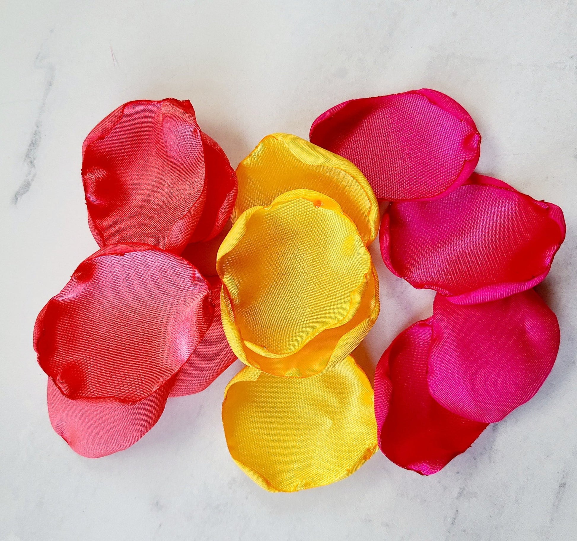 Hot Pink, Coral and Yellow Rose petals for flower girl tossing