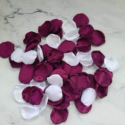 White & Purple Plum rose petals for Wedding Decor Ideas, table confetti