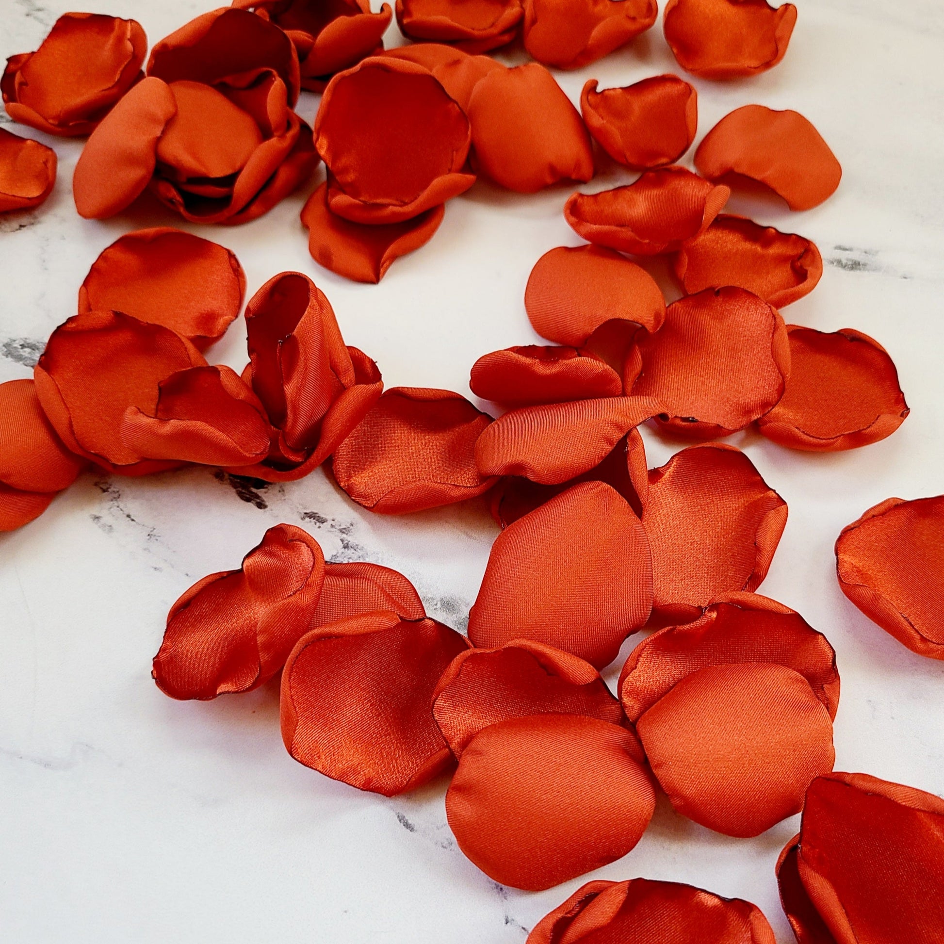 Burnt Orange Rose Petals for flower girl baskets, fall wedding reception table decor