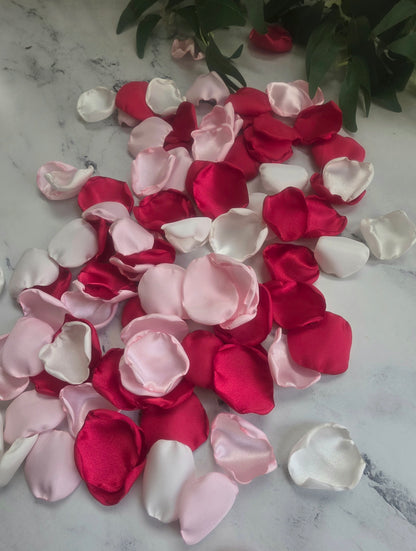 Red, ivory and Pink rose petals for flower girl tossing, wedding aisle decor, confetti scatter, memory table accents, reception tablescapes decoration ideas, backdrop photo props, proposal ideas, valentine date night, wedding decor inspo