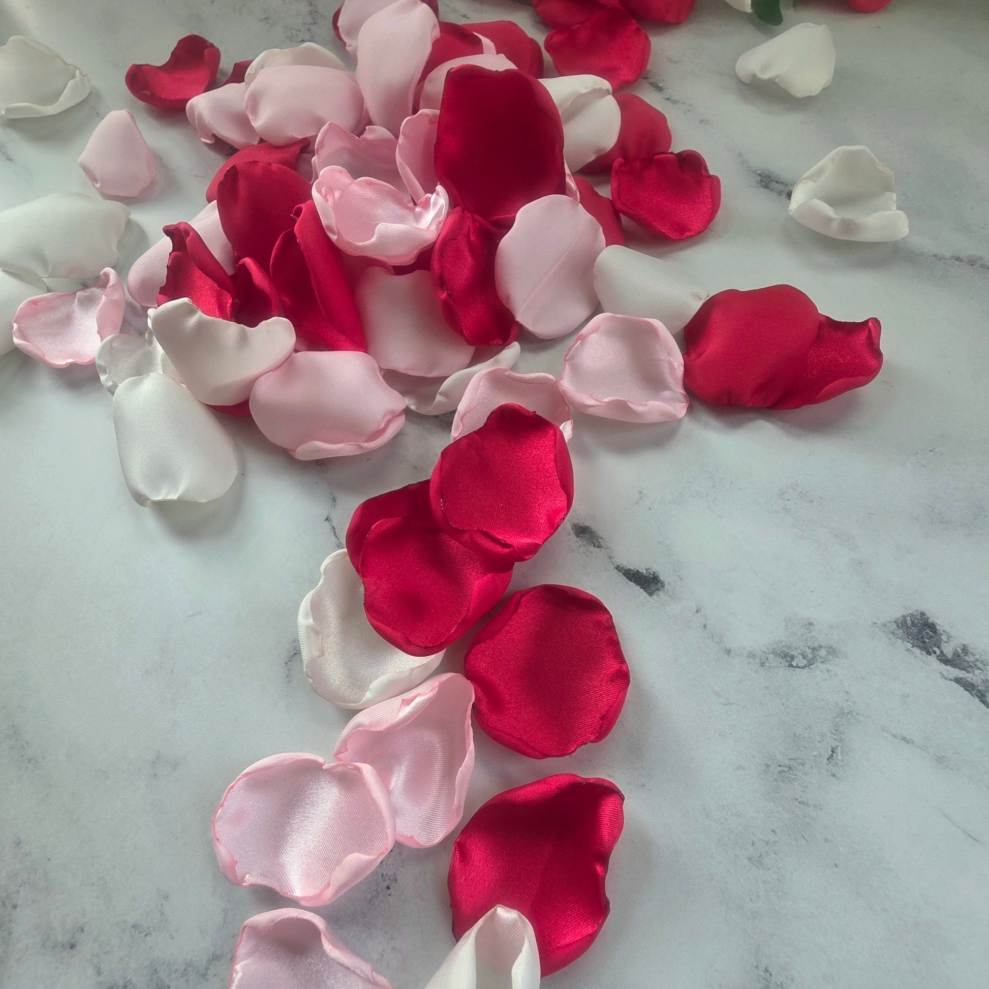 Red, ivory and Pink rose petals for flower girl tossing, wedding aisle decor, memory table accents, reception tablescapes decoration ideas, backdrop photo props, proposal ideas, valentine date night, wedding decor inspo