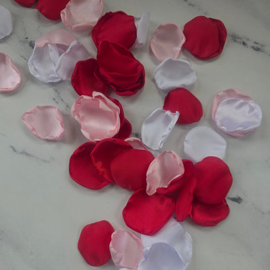 Red, Shades of Pink, White Rose Petals, Flower girl petals for tossing, wedding aisle decor, reception tablescapes ideas, confetti scatter, memory table accents, wedding decor