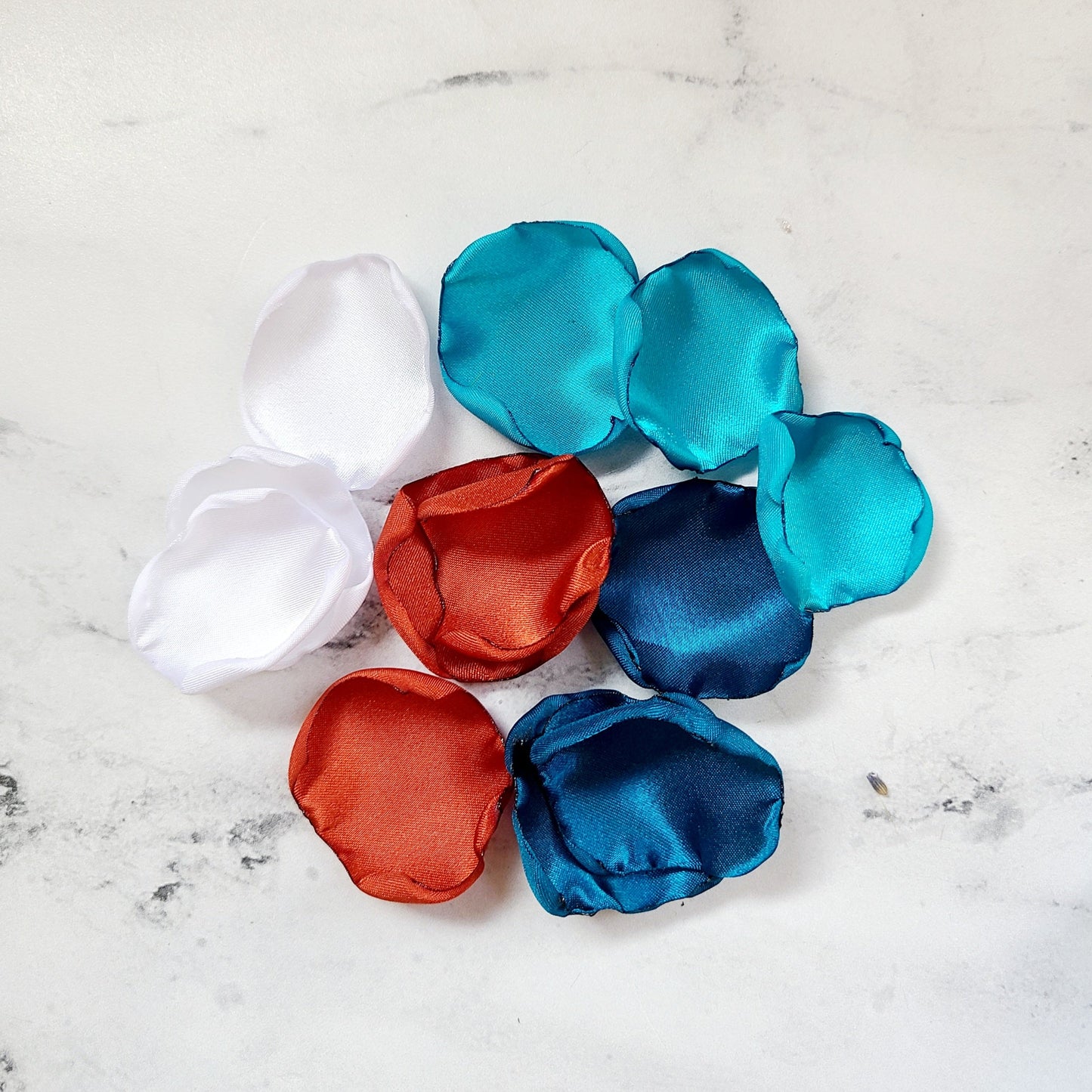 Dark Teal, Malibu & Burnt Orange rose petals for a Western Wedding Decor Theme, Rustic flower girl basket filled with petals for boho aisle decor. Table Confetti, bridesmaid box, proposal props, Dazed and engaged props