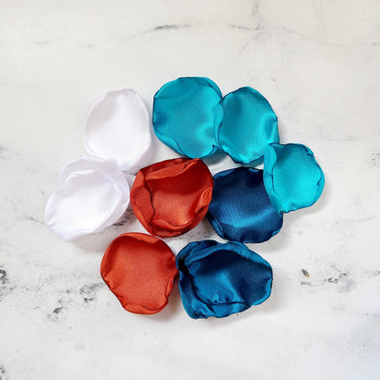 Dark Teal, Malibu & Burnt Orange rose petals for a Western Wedding Decor Theme, Rustic flower girl basket filled with petals for boho aisle decor. Table Confetti, bridesmaid box, proposal props, Dazed and engaged props