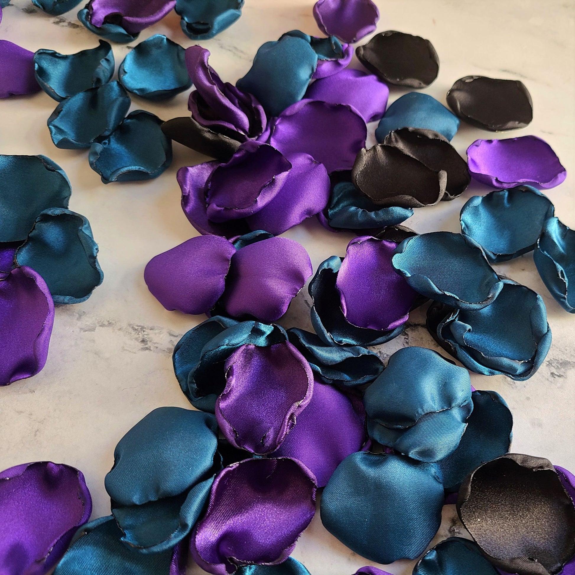 Goth Purple Black and Teal rose petals, flower petals for fall wedding ceremony