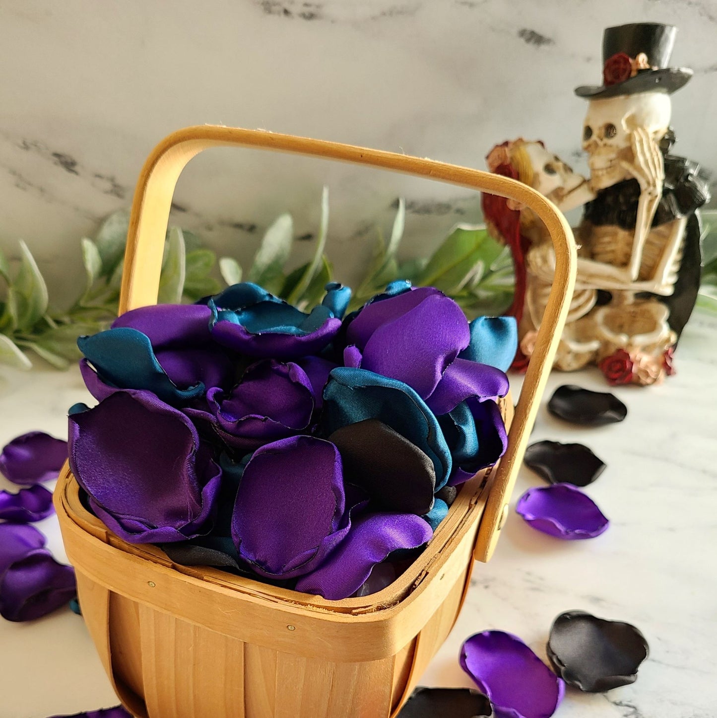 Bride or Die Halloween Rose Petals, Purple teal and black flower petals