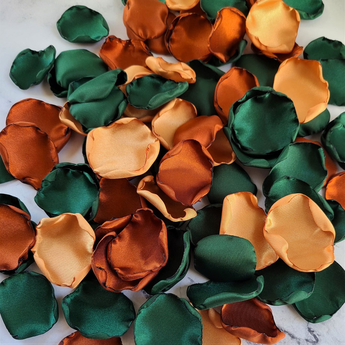 Fall Wedding Aisle Decor, Emerald green, Terracotta and Gold rose petals