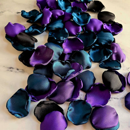 Teal, Purple, Black Rose Petals for Halloween Wedding Decor, Bride or Die Bridal shower decor, spooky tablescapes halloween party decor confetti, bridesmaids box, fall wedding aisle decor, flower girl petals