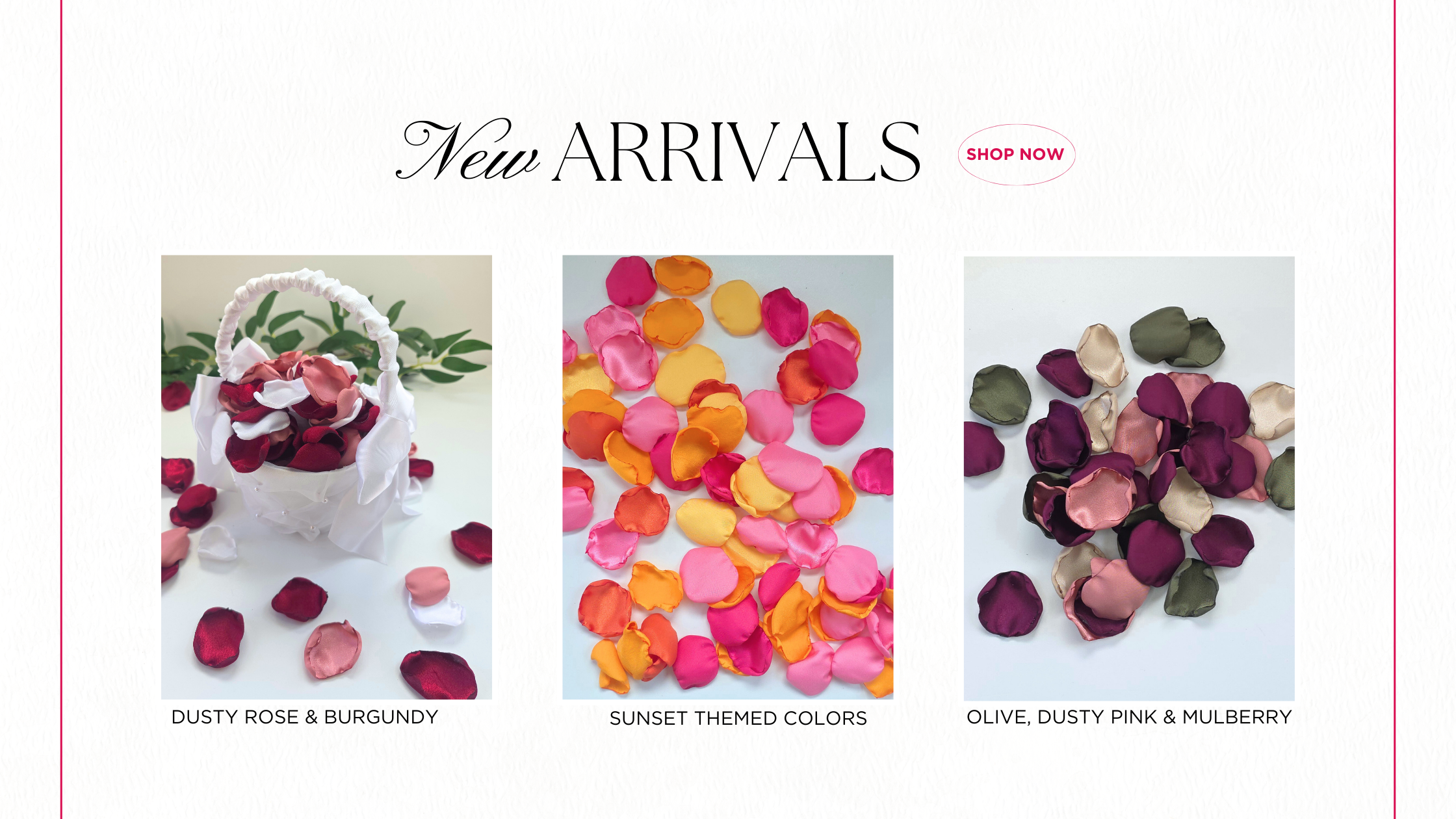 Rose Petals in various color palettes for future brides planning a wedding ceremony or bridal shower event. Use for aisle decor, flower girl toss, or tablescapes confetti scatter or photo flatlays.