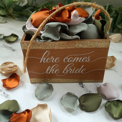 Sage. Olive, Beige, Burnt Orange Rose Petals for fall wedding decor, table confetti, flower girl petals for wedding aisle decor, western wedding table centerpiece ideas, engagement proposal props or filler for bridesmaid box