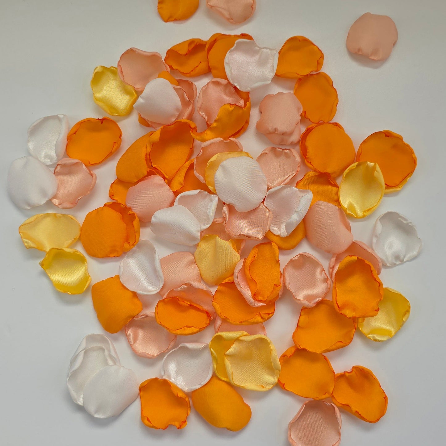 Orange Peach Yellow Ivory rose petals for flower girl petals, wedding aisle decor, whimsical wedding ideas, sunset wedding color scheme, backdrop accents, reception tablescapes 
