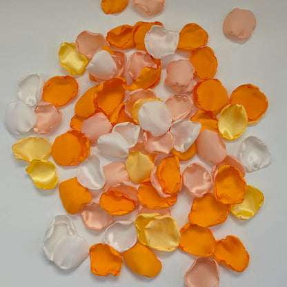 Orange Peach Yellow Ivory rose petals for flower girl petals, wedding aisle decor, whimsical wedding ideas, sunset wedding color scheme, backdrop accents, reception tablescapes 