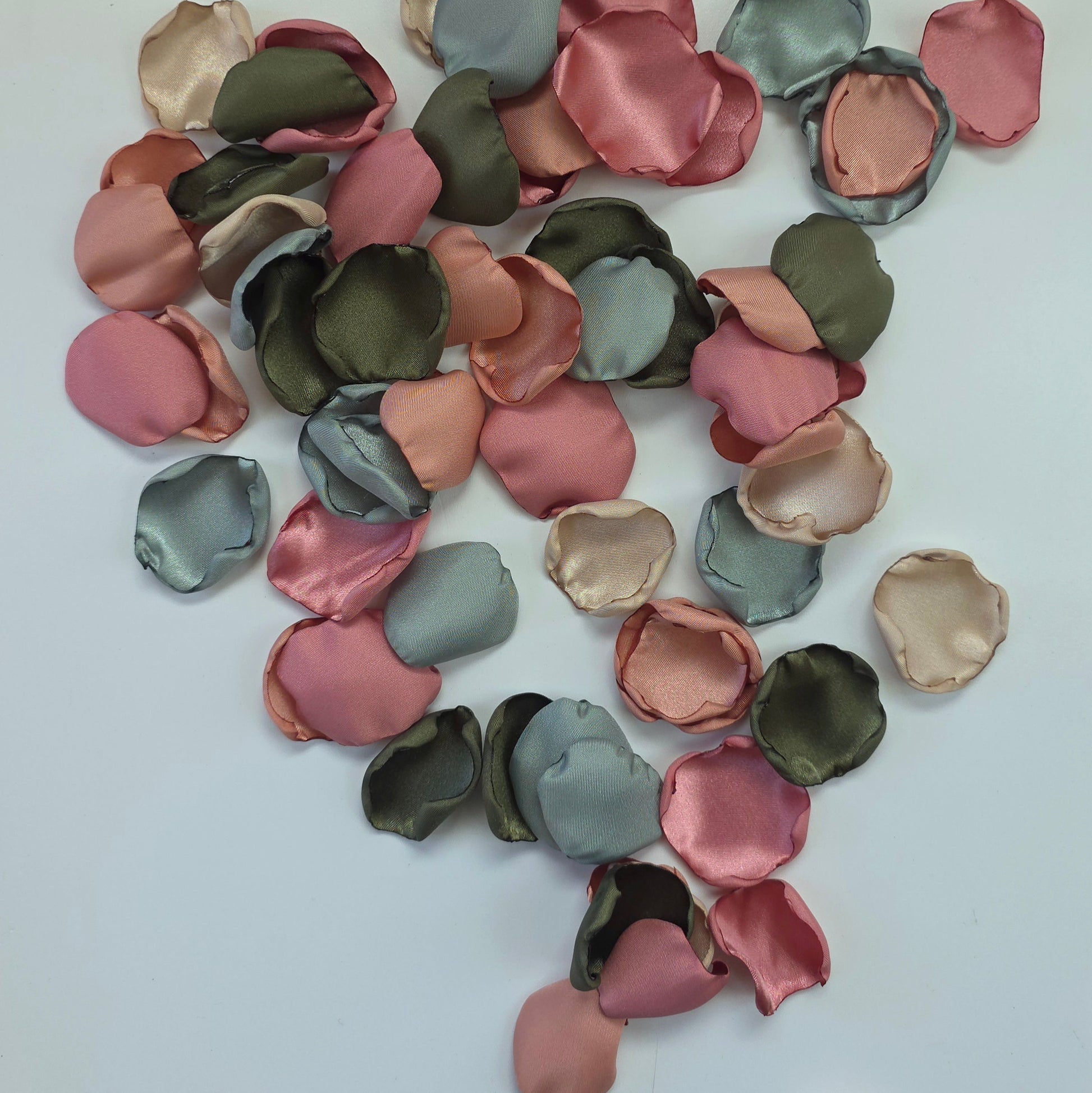 Dusty Rose Pink, Olive, beige Sage rose petals for flower girl toss, aisle decor.  Future bride boho western color palette ideas. Use on reception tablescape, confetti scatter or fall wedding decor 