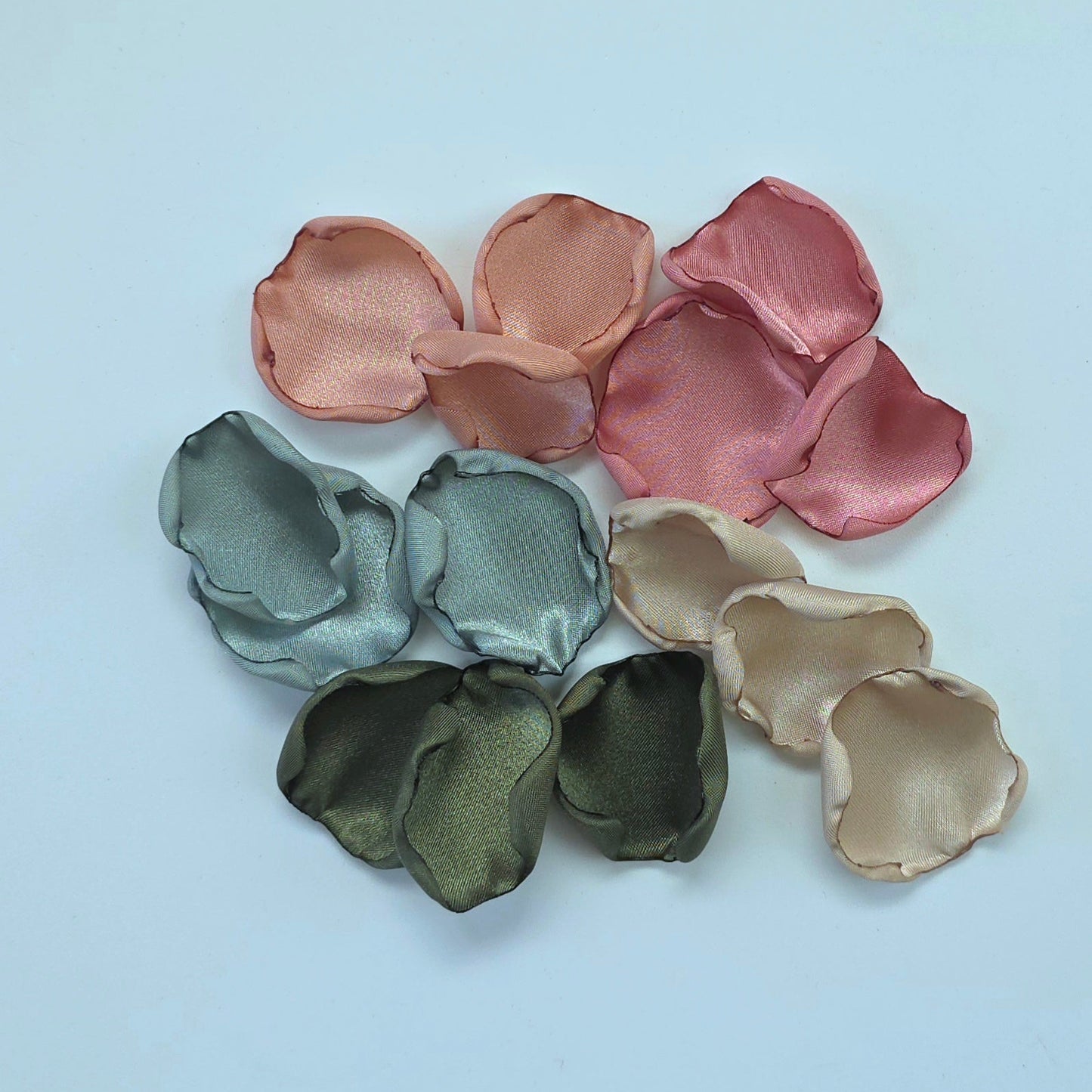 Dusty Rose Pink, Olive, beige Sage rose petals for flower girl toss, aisle decor.  Future bride boho western color palette ideas. Use on reception tablescape, confetti scatter or fall wedding decor 