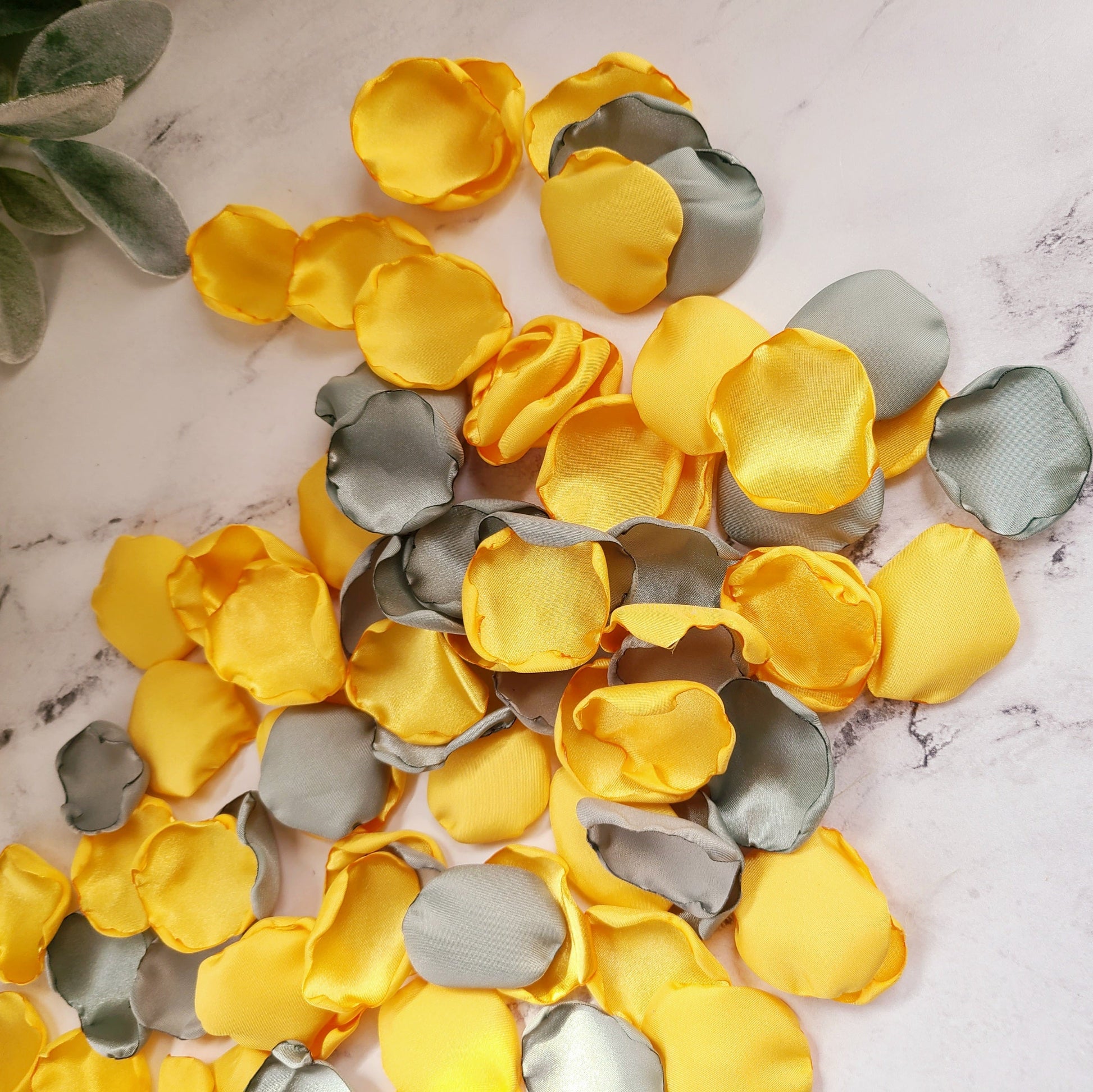 Sunflower Yellow & Sage Green Rose petals for flower girl baskets, wedding aisle decor, proposal box, engagement props