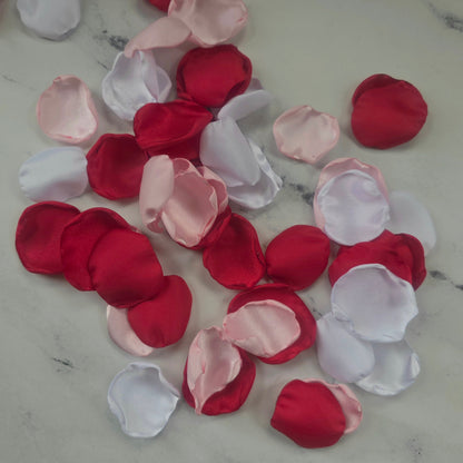 Red, Shades of Pink, White Rose Petals, Flower girl petals for tossing, wedding aisle decor, reception tablescapes ideas, confetti scatter, memory table accents, wedding decorations
