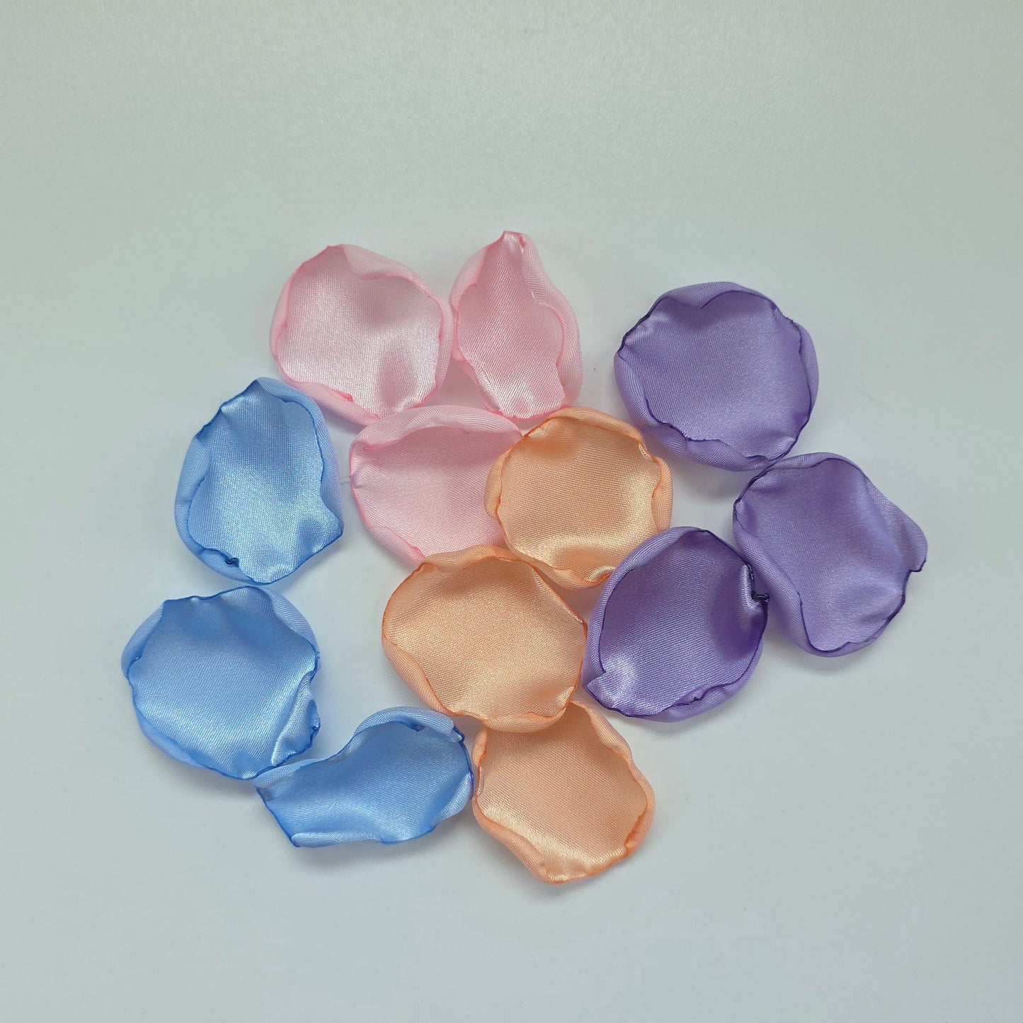 Sky Blue, Lavender, Peach and Pink Rose Petals for flower girl toss, confetti scatter, reception tablescapes, ceremony backdrop accents, Whimsical wedding color scheme decor ideas