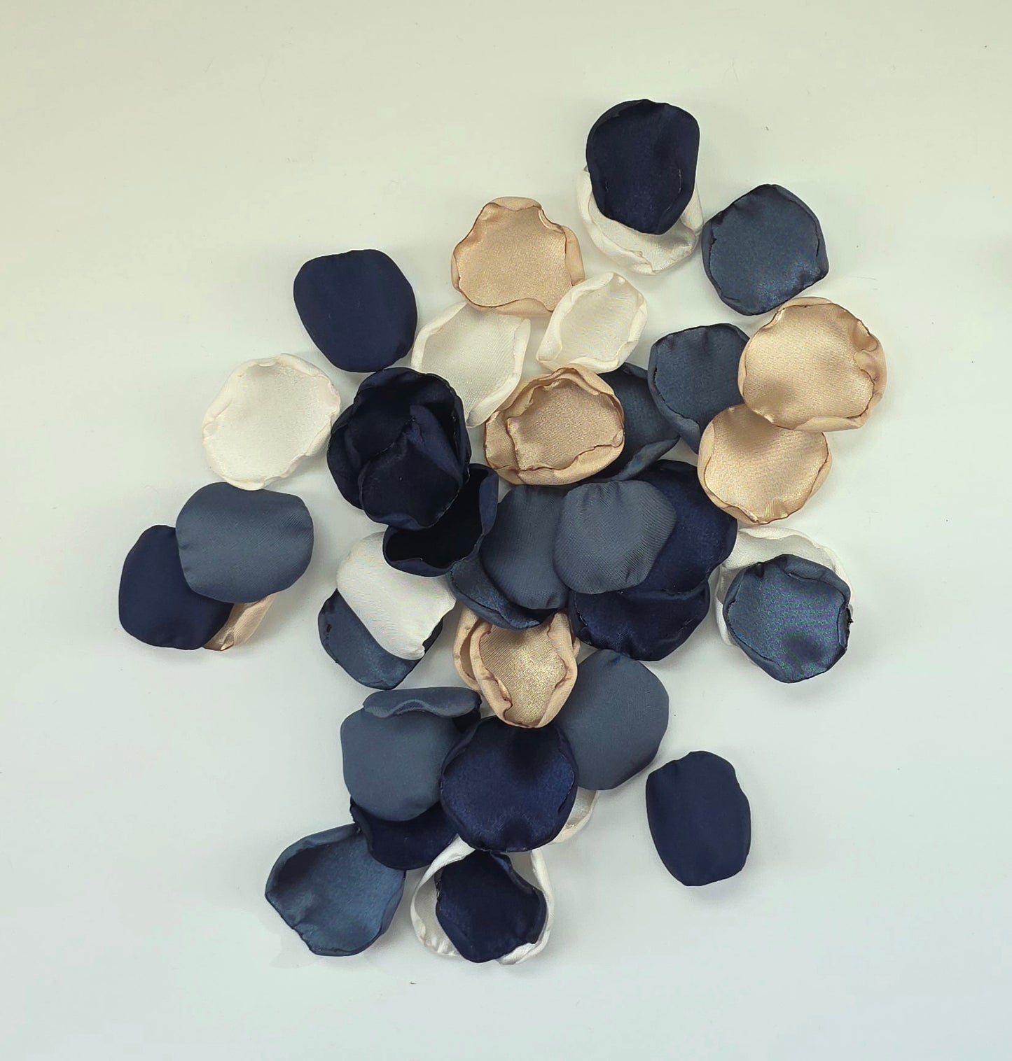 Navy, Stormy Blue, Beige, and Ivory Rose Petals, Fall Wedding Color