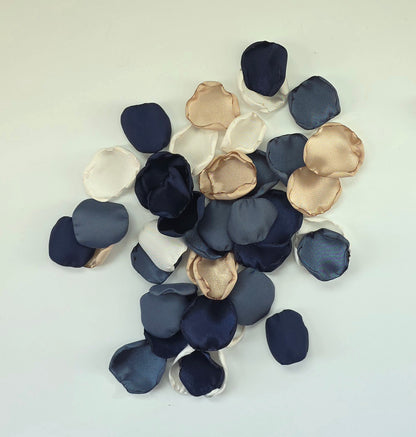 Navy, Stormy Blue, Beige, and Ivory Rose Petals, Fall Wedding Color