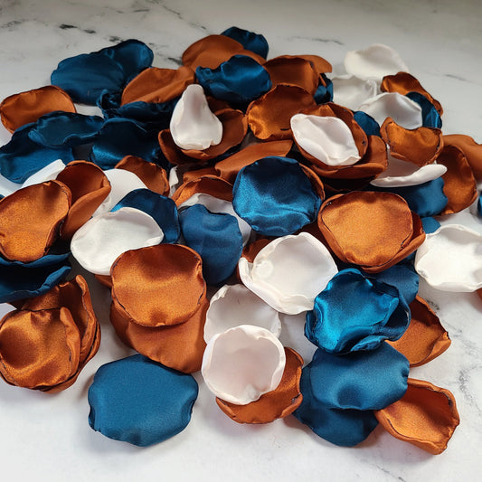 Teal, Ivory & Terracotta Rose Petals for fall wedding aisle decor, table confetti scatter, boho flower girl petals, Bridesmaid Box, Engagement backdrop proposal props