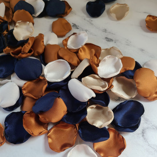 Copper and Navy Blue Beige Rose Petals for Fall boho chic Wedding 