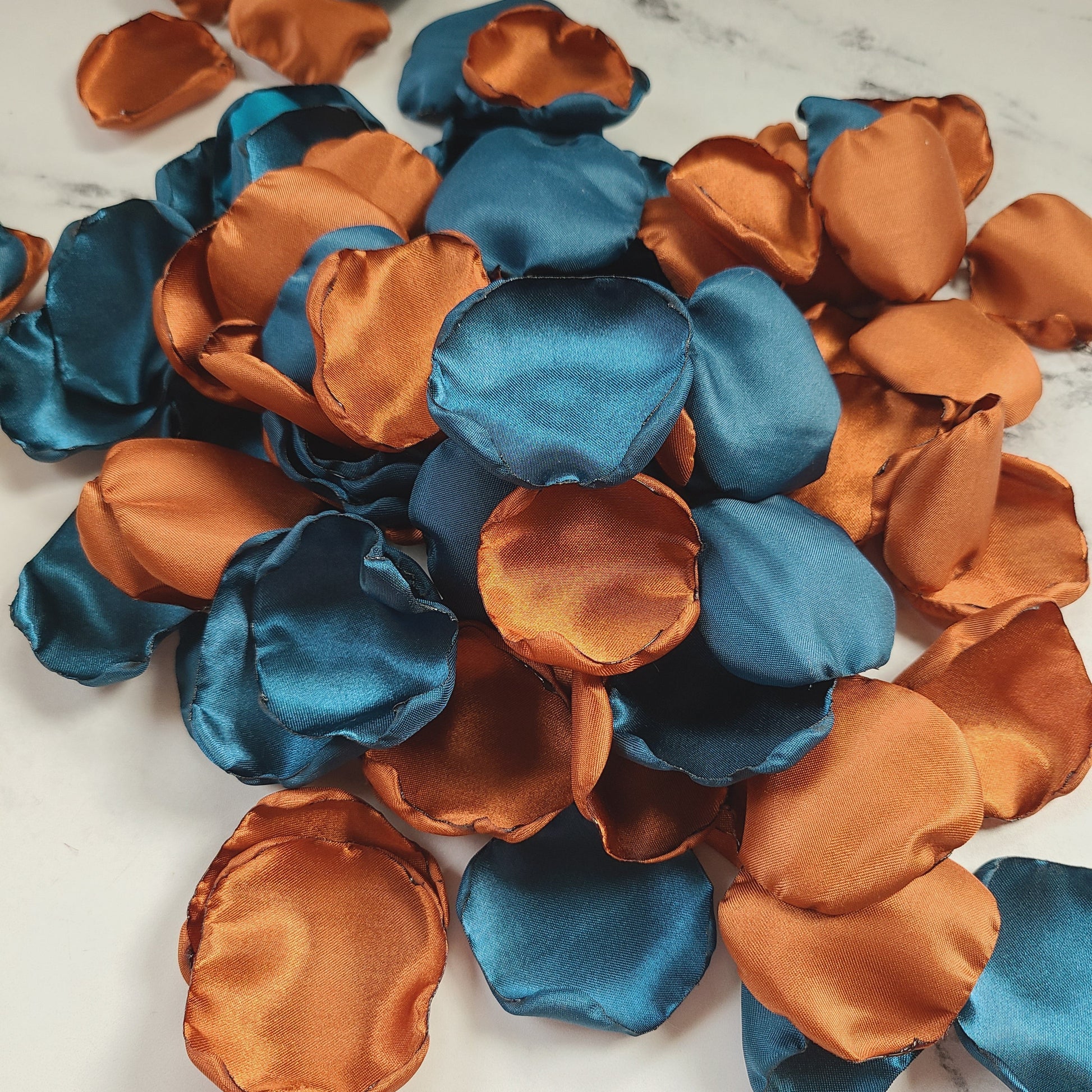 Teal, Ivory & Terracotta Rose Petals for fall wedding aisle decor, table confetti scatter, boho flower girl petals, Bridesmaid Box, Engagement backdrop proposal props