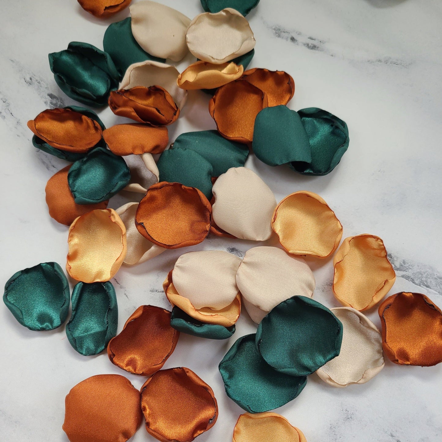 Emerald, Terracotta, gold & beige rose petals for fall wedding aisle decor, flower girl basket, confetti scatter, engagement backdrop photo shoot prop