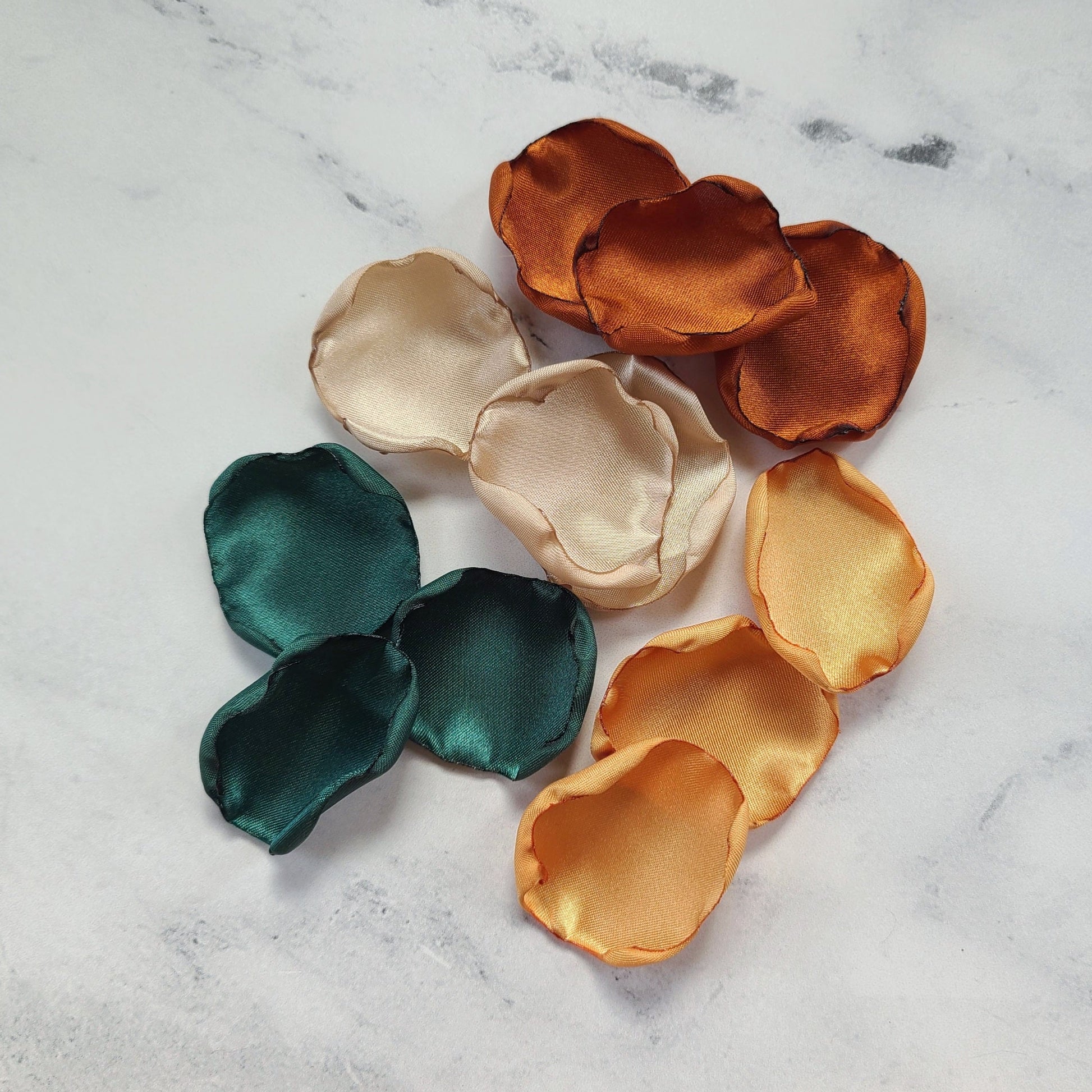Emerald, Terracotta, gold & beige rose petals for fall wedding aisle decor, flower girl basket, confetti scatter, engagement backdrop photo shoot prop, proposal box